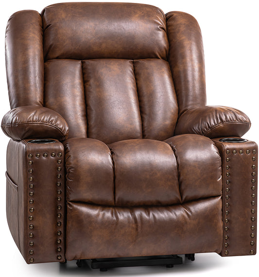 Cfvyne Large Power Lift Chairs Recliners for Elderly with Heated and Massage, Overstuffed Adjustable Lift Chairs, 3 Positions, Breathable Leather, USB-A and USB-C, Cup Holder, Side Pocket