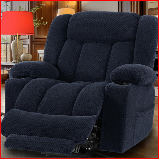 Cfvyne Large-Wide Power Lift Recliner Chair for Elderly, Big and Tall, Heat and Massage, Lift Chairs Recliners with Extended Footrest, Remote Control, 2 Cup Holders, Blue