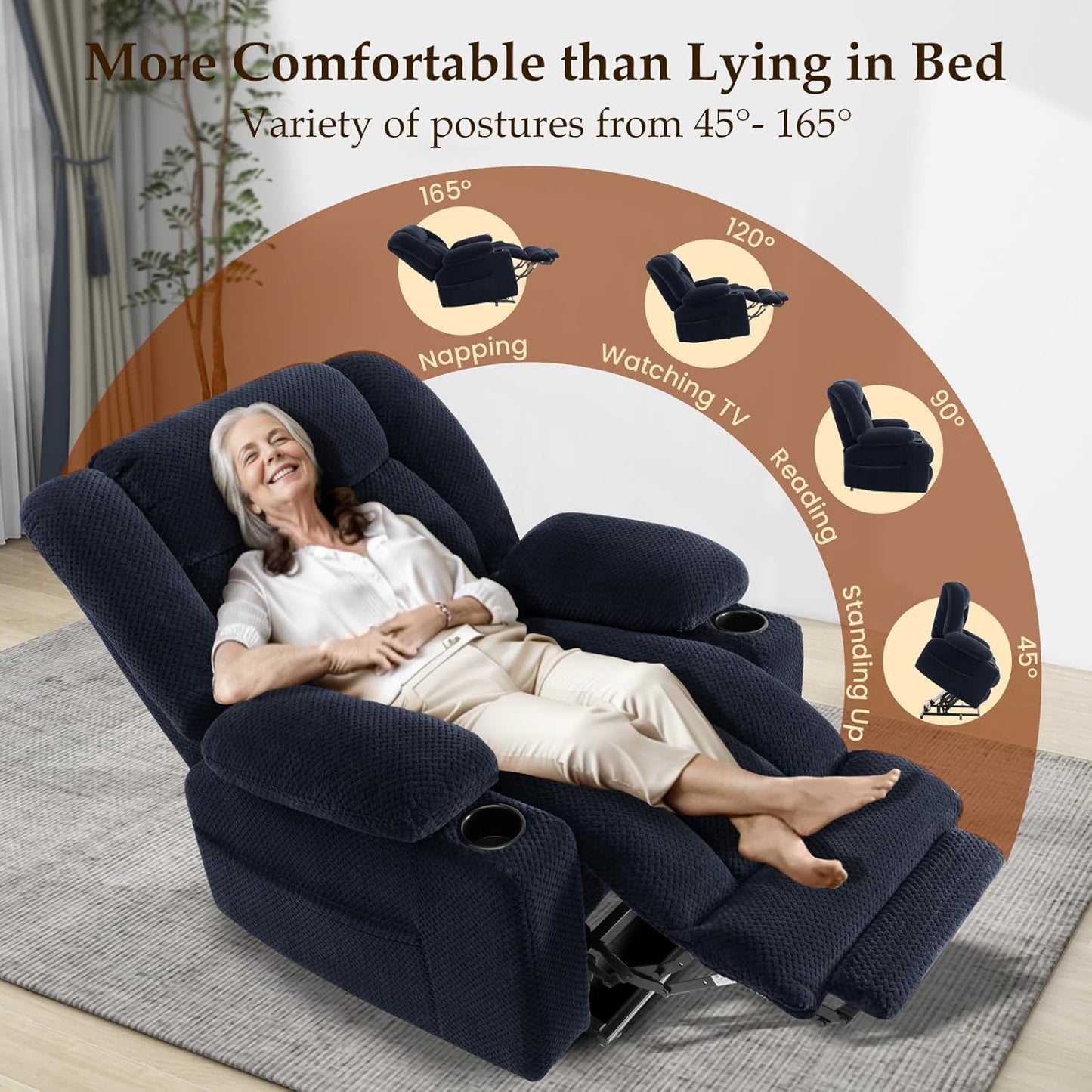 Cfvyne Large-Wide Power Lift Recliner Chair for Elderly, Big and Tall, Heat and Massage, Lift Chairs Recliners with Extended Footrest, Remote Control, 2 Cup Holders, Blue