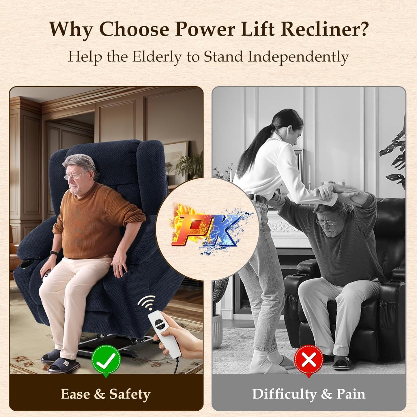 Cfvyne Large-Wide Power Lift Recliner Chair for Elderly, Big and Tall, Heat and Massage, Lift Chairs Recliners with Extended Footrest, Remote Control, 2 Cup Holders, Blue