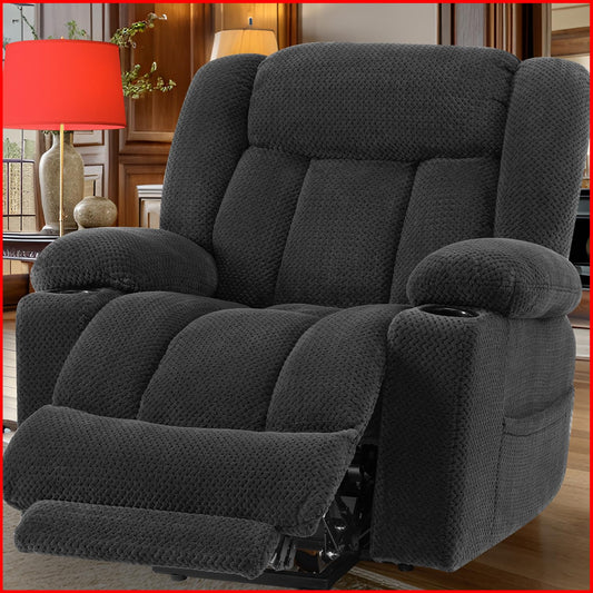 Cfvyne Large-Wide Power Lift Recliner Chair for Elderly, Big and Tall, Heat and Massage, Lift Chairs Recliners with Extended Footrest, Remote Control, 2 Cup Holders, Gray