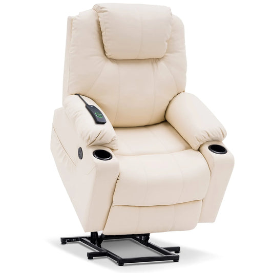 Electric Power Lift Recliner Chair Sofa with Massage and Heat for Elderly,Cream White