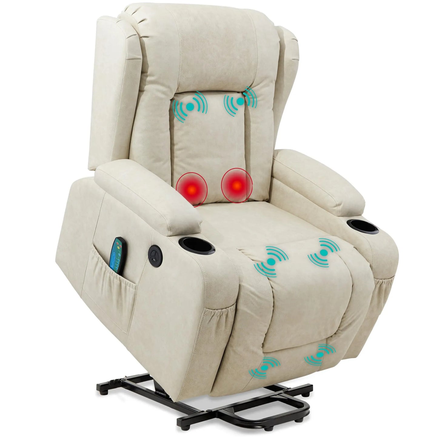 PU Leather Electric Power Lift Chair, Recliner Massage Chair,Beigi