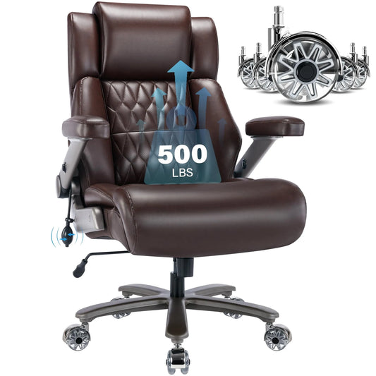 Big and Tall 500lbs Office Chair - Adjustable Lumbar Support, Brown
