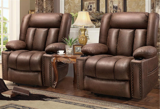 Large Power Lift Chairs Recliners for Elderly with Heat and Massage Set of 2, Breathable Leather, USB-A USB-C, Cup Holder, Side Pocket, Chocolate