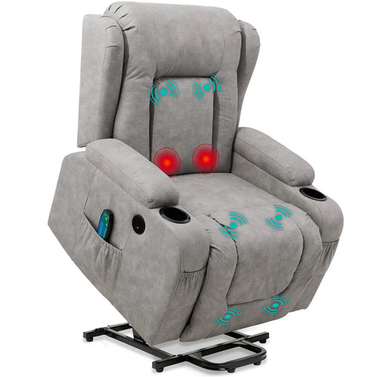 PU Leather Electric Power Lift Chair, Recliner Massage Chair,Gray