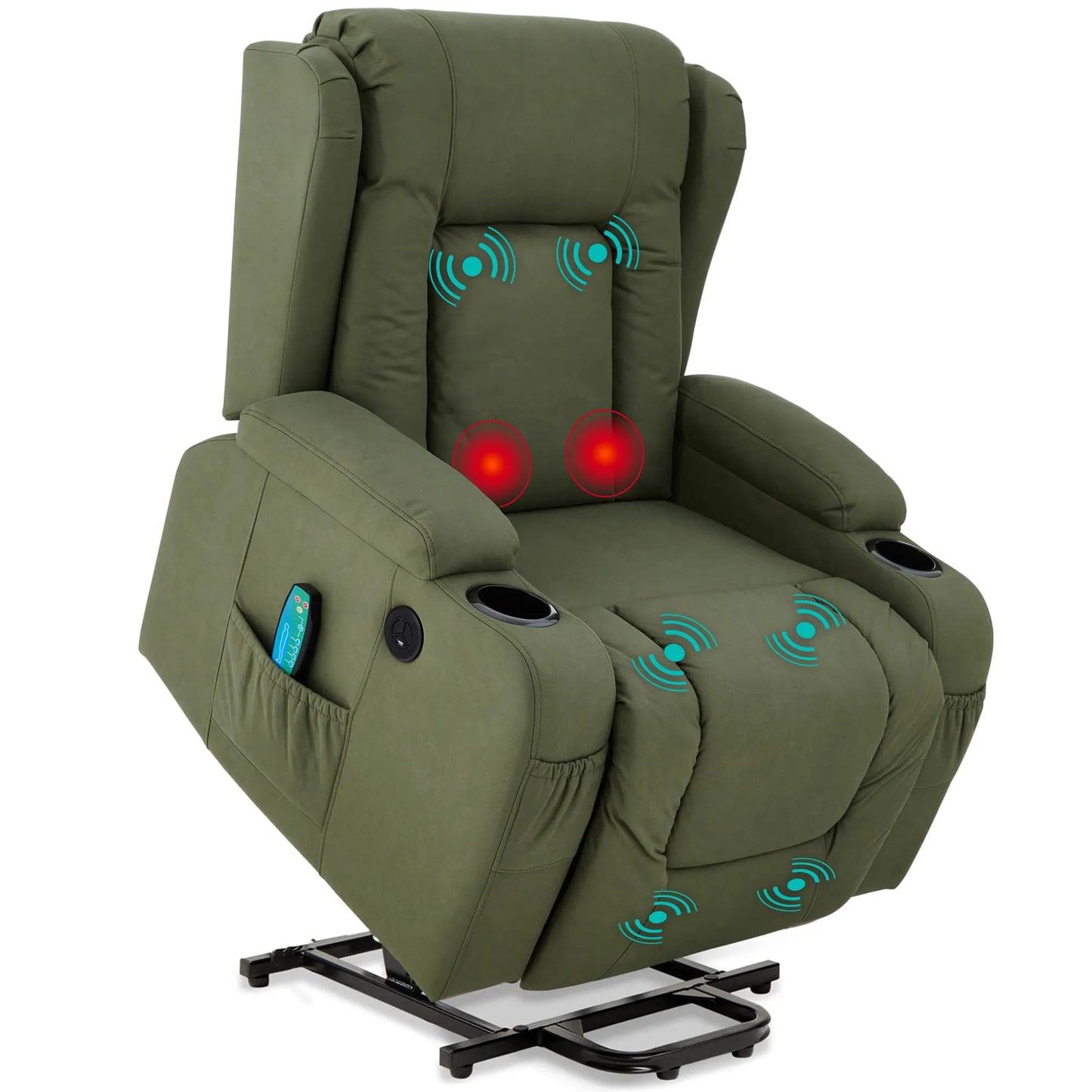 PU Leather Electric Power Lift Chair, Recliner Massage Chair,Olive