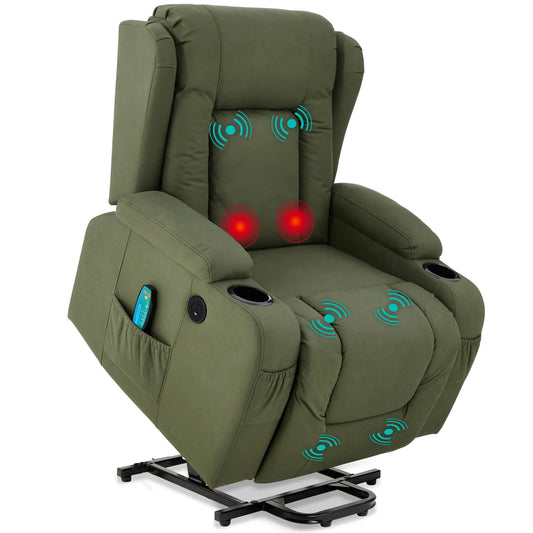 PU Leather Electric Power Lift Chair, Recliner Massage Chair,Olive