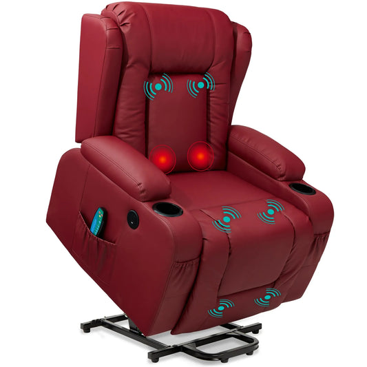 PU Leather Electric Power Lift Chair, Recliner Massage Chair,Red