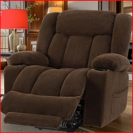 Cfvyne Large-Wide Power Lift Recliner Chair for Elderly, Big and Tall, Heat and Massage, Lift Chairs Recliners with Extended Footrest, Remote Control, 2 Cup Holders, Dark Brown