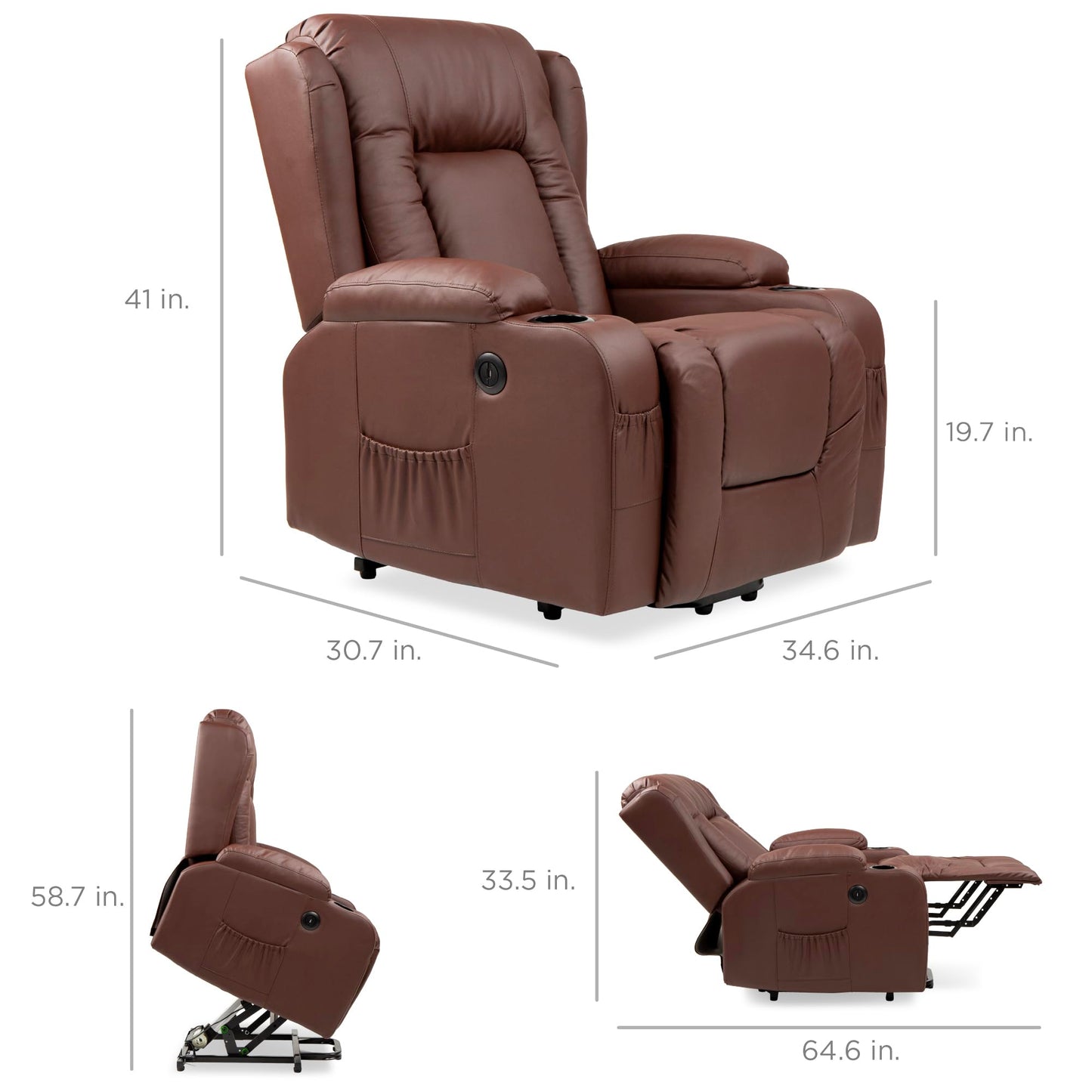 PU Leather Electric Power Lift Chair, Recliner Massage Chair,Brown