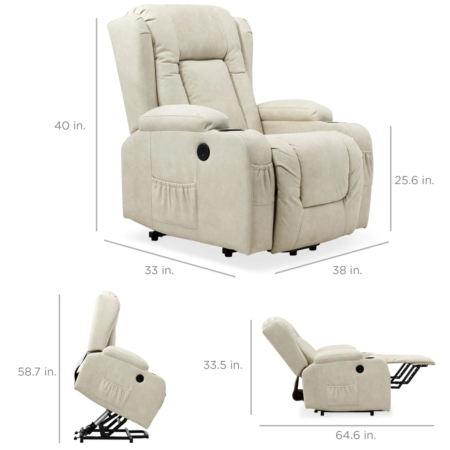 PU Leather Electric Power Lift Chair, Recliner Massage Chair,Beigi