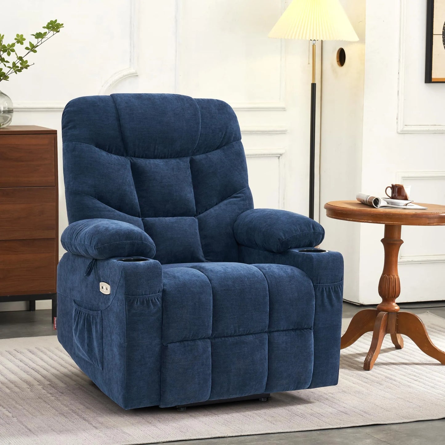 Regular Power Lift Recliner Chair with Extended Footrest for Elderly People, Blue
