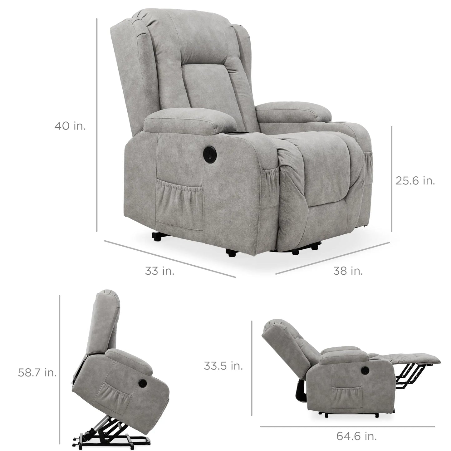 PU Leather Electric Power Lift Chair, Recliner Massage Chair,Gray