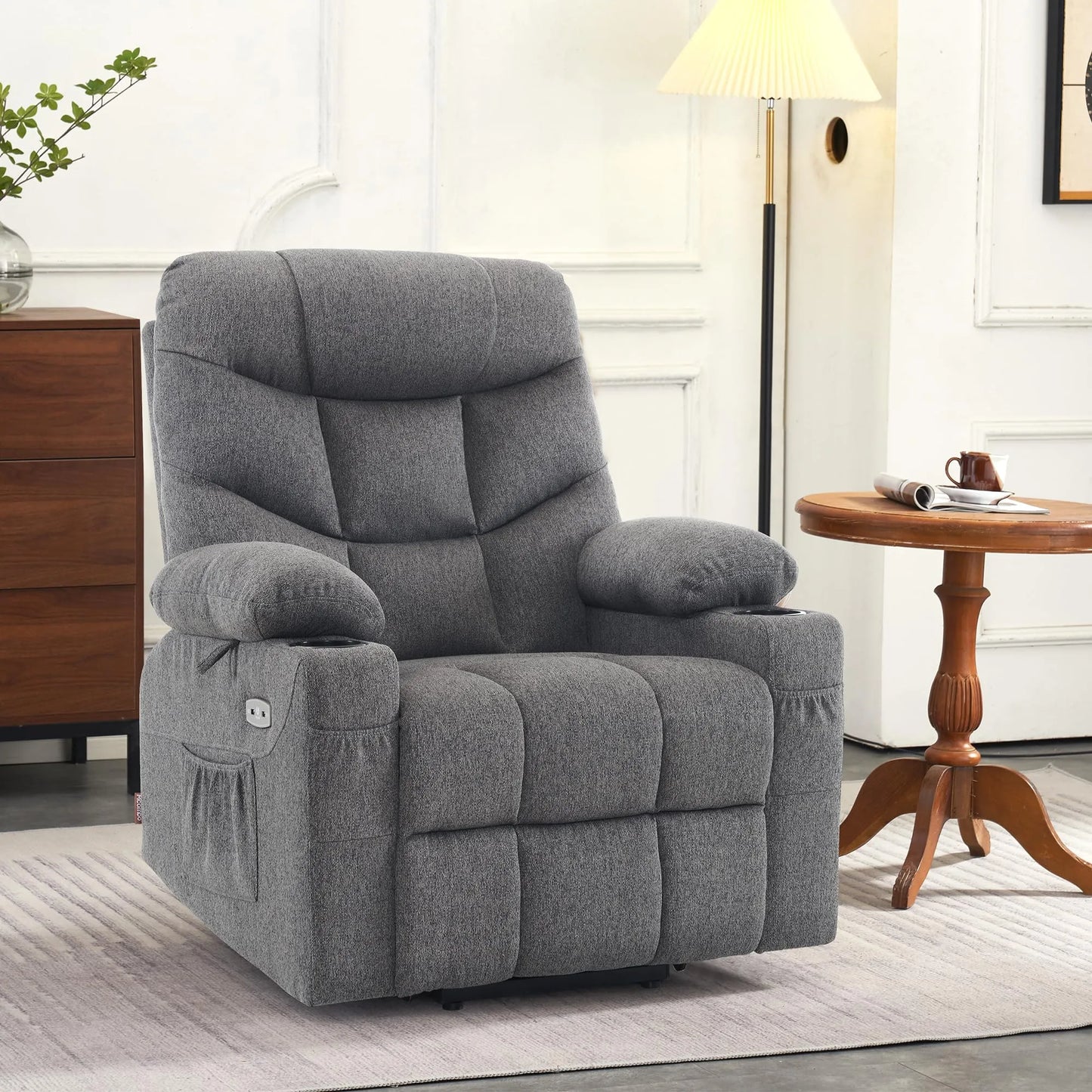 Regular Power Lift Recliner Chair with Extended Footrest for Elderly People, Dark Grey