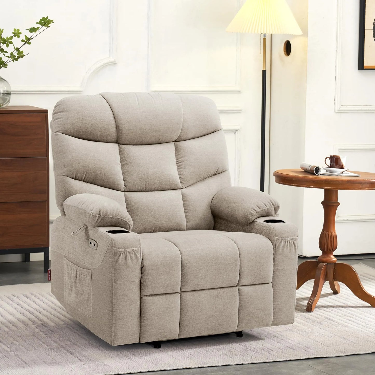 Regular Power Lift Recliner Chair with Extended Footrest for Elderly People, Oatmeal