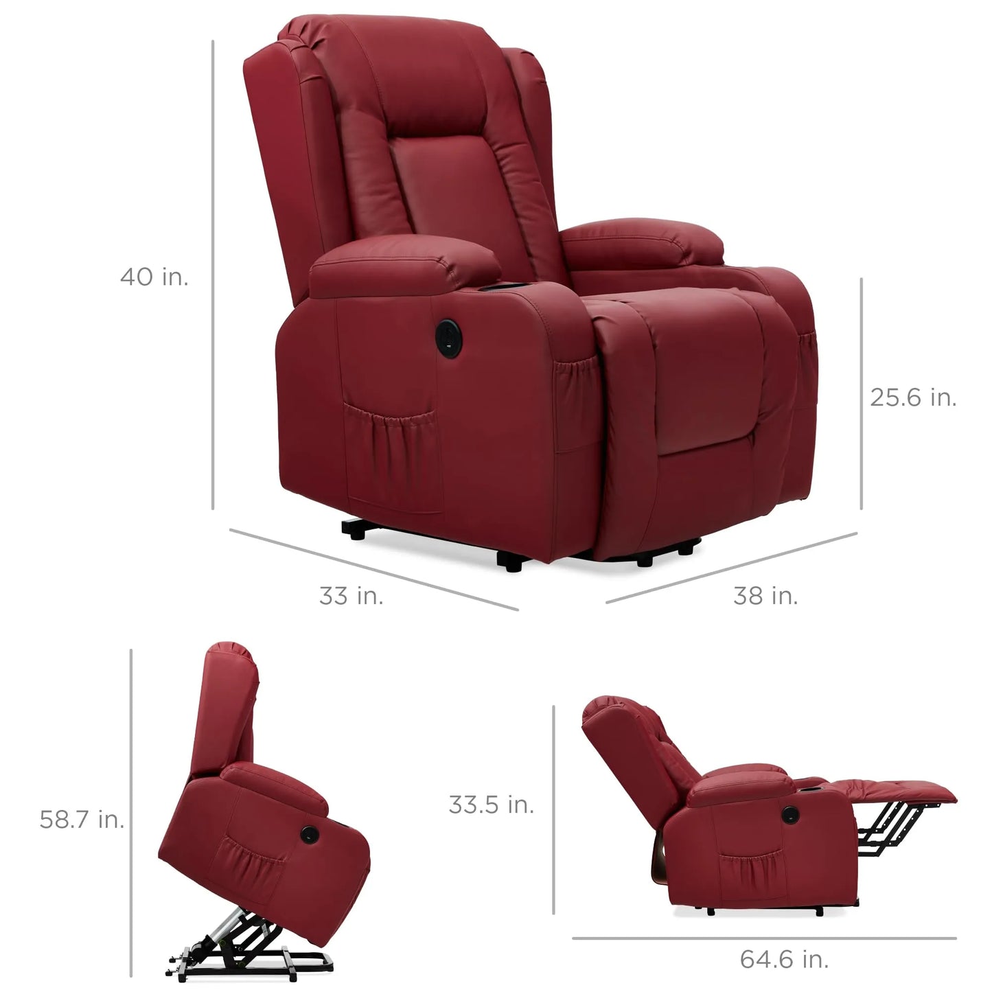 PU Leather Electric Power Lift Chair, Recliner Massage Chair,Red
