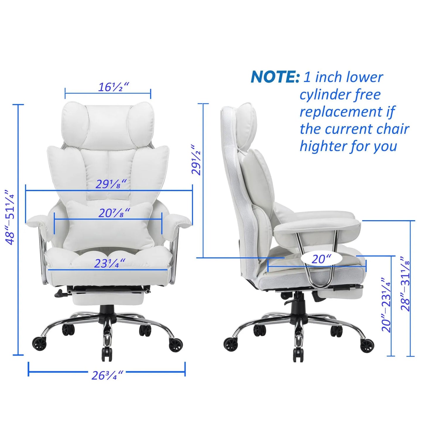 Big and Tall Office Chair 400lbs, White