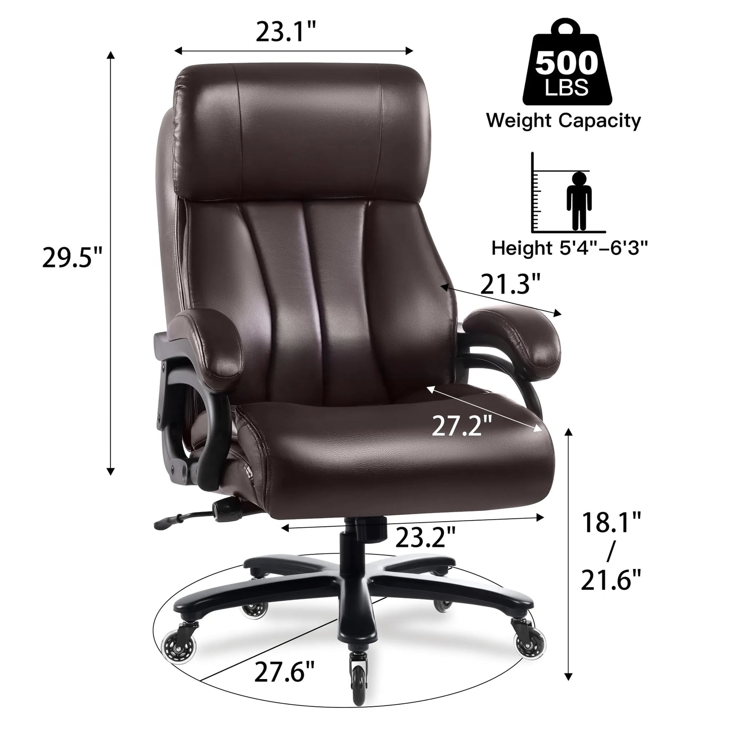 Big and Tall Office Chair 500lbs, Brown