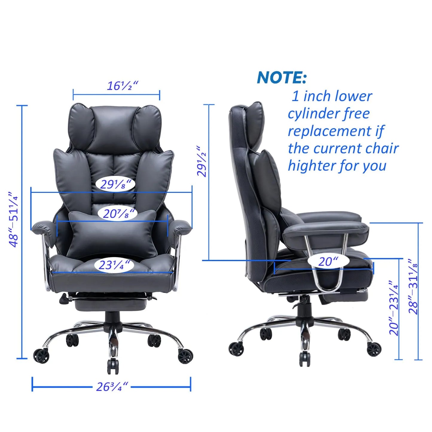 Big and Tall Office Chair 400lbs, Dark Grey