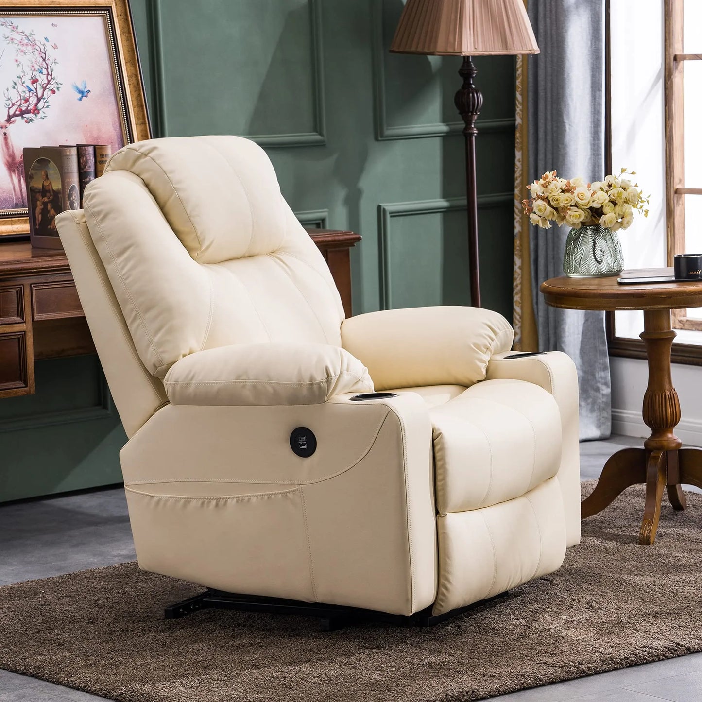 Electric Power Lift Recliner Chair Sofa with Massage and Heat for Elderly,Cream White