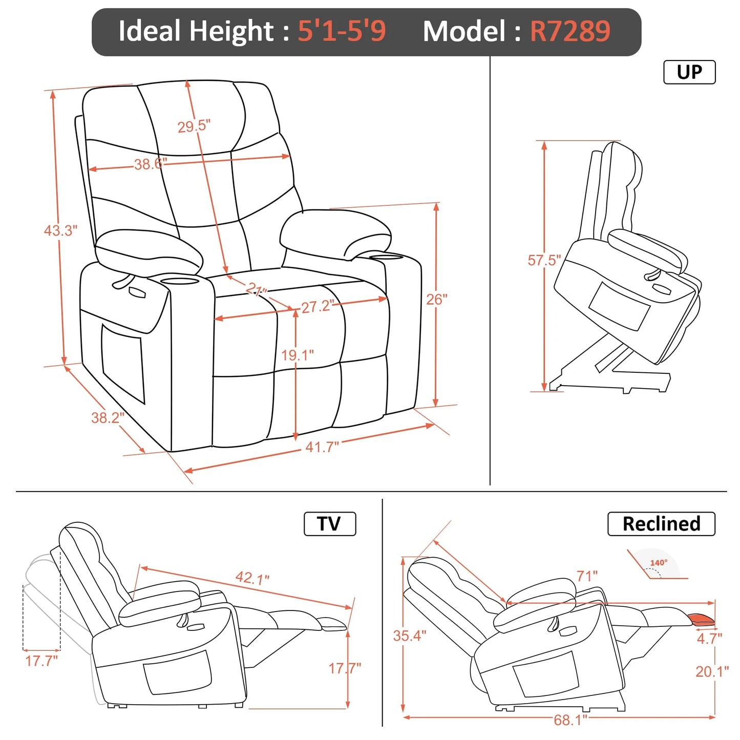 Regular Power Lift Recliner Chair with Extended Footrest for Elderly People, Oatmeal