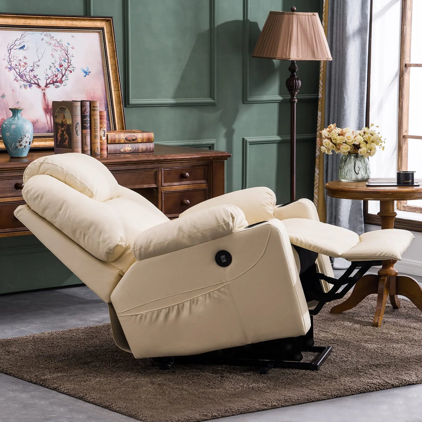 Electric Power Lift Recliner Chair Sofa with Massage and Heat for Elderly,Cream White