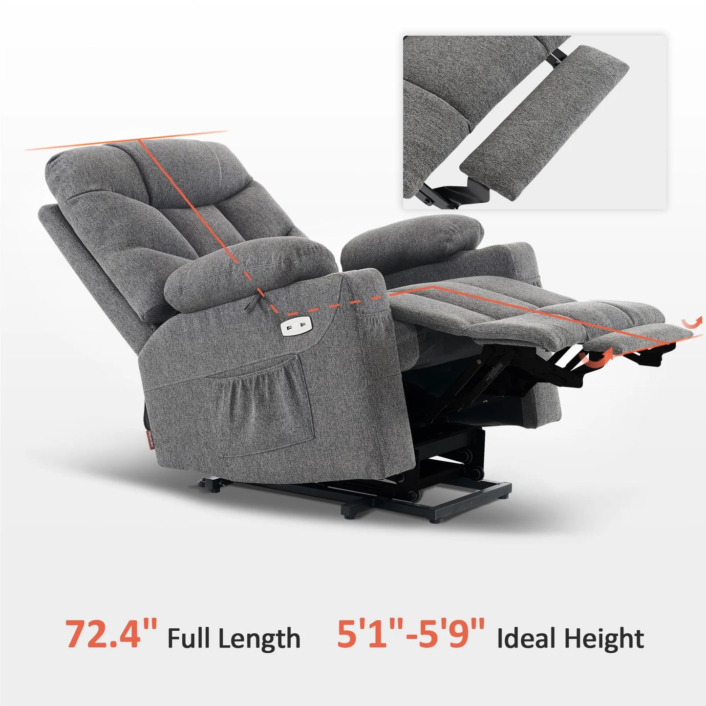 Regular Power Lift Recliner Chair with Extended Footrest for Elderly People, Dark Grey