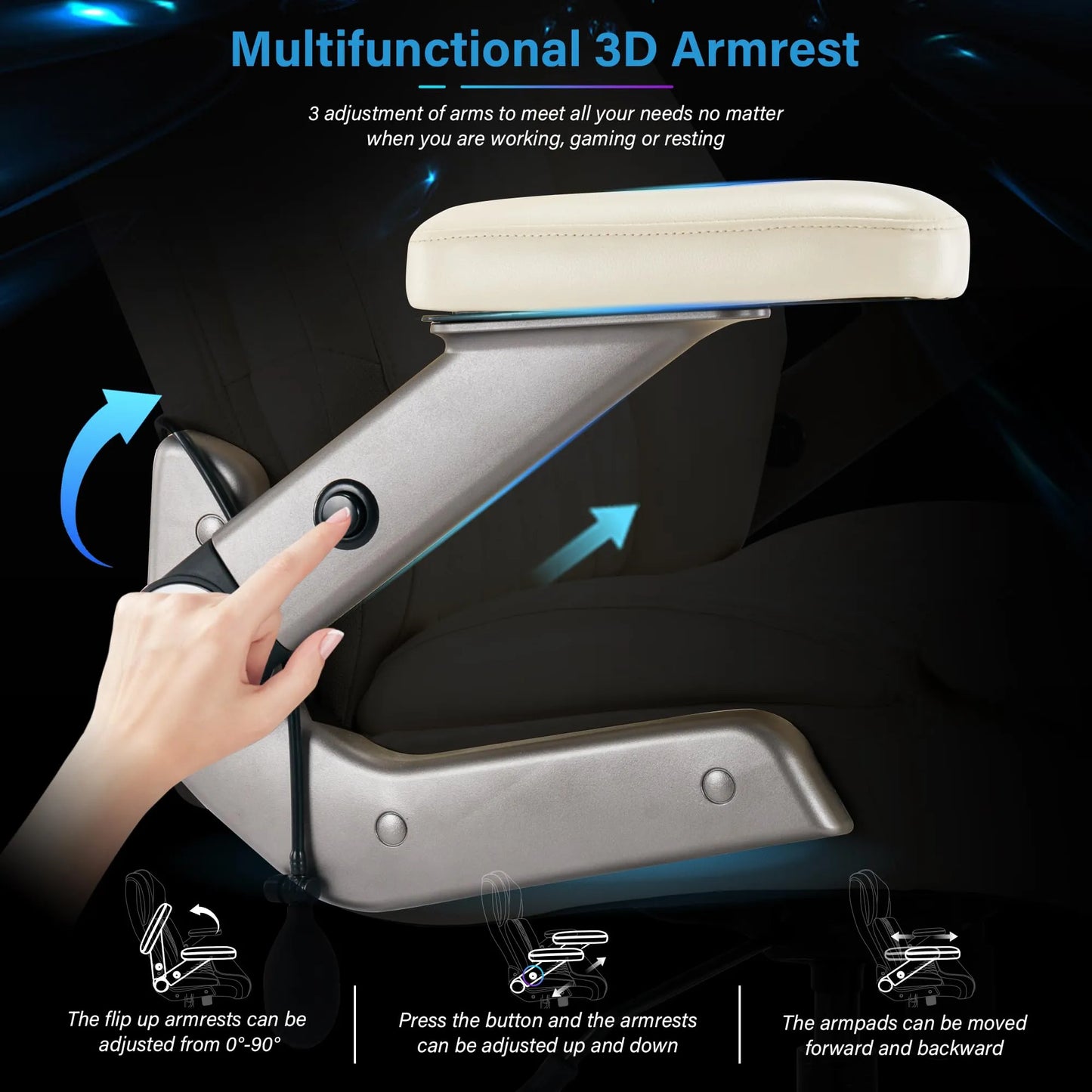 Big and Tall 500lbs Office Chair - Adjustable Lumbar Support, Beigi