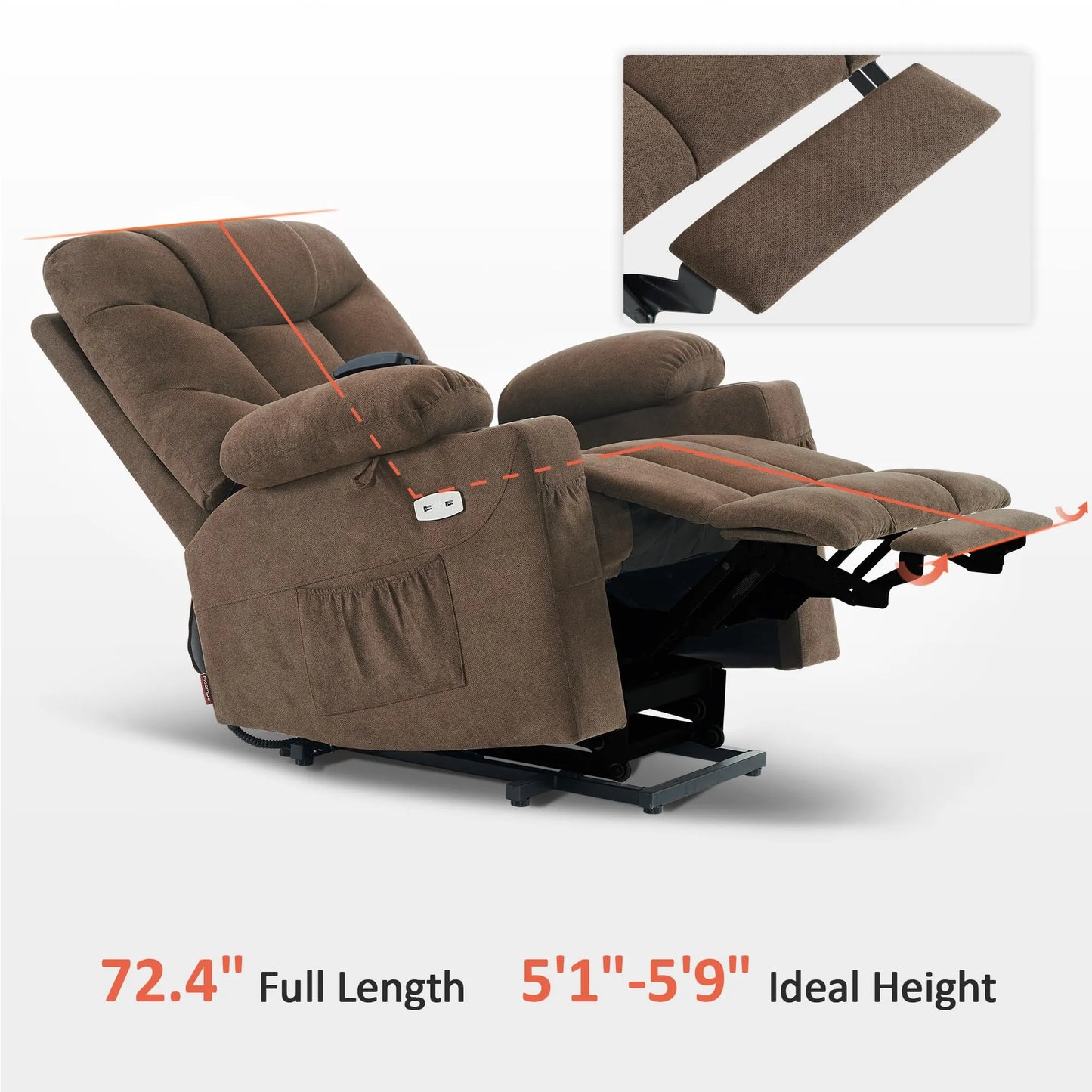 Regular Power Lift Recliner Chair with Extended Footrest for Elderly People, Brown