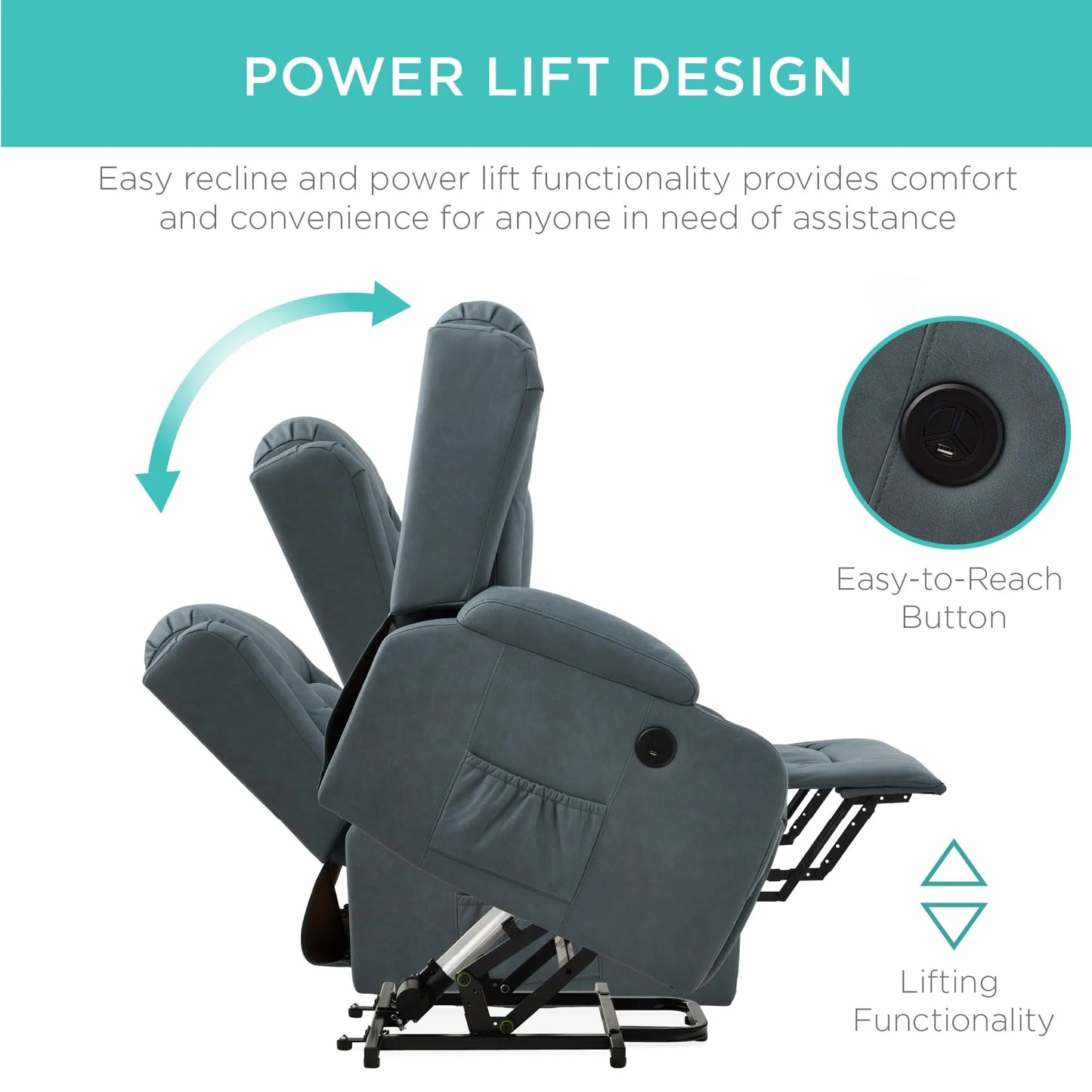 PU Leather Electric Power Lift Chair, Recliner Massage Chair,Blue