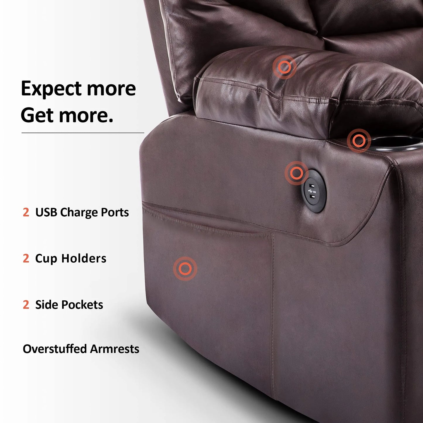 Electric Power Lift Recliner Chair Sofa with Massage and Heat for Elderly,Dark Brown