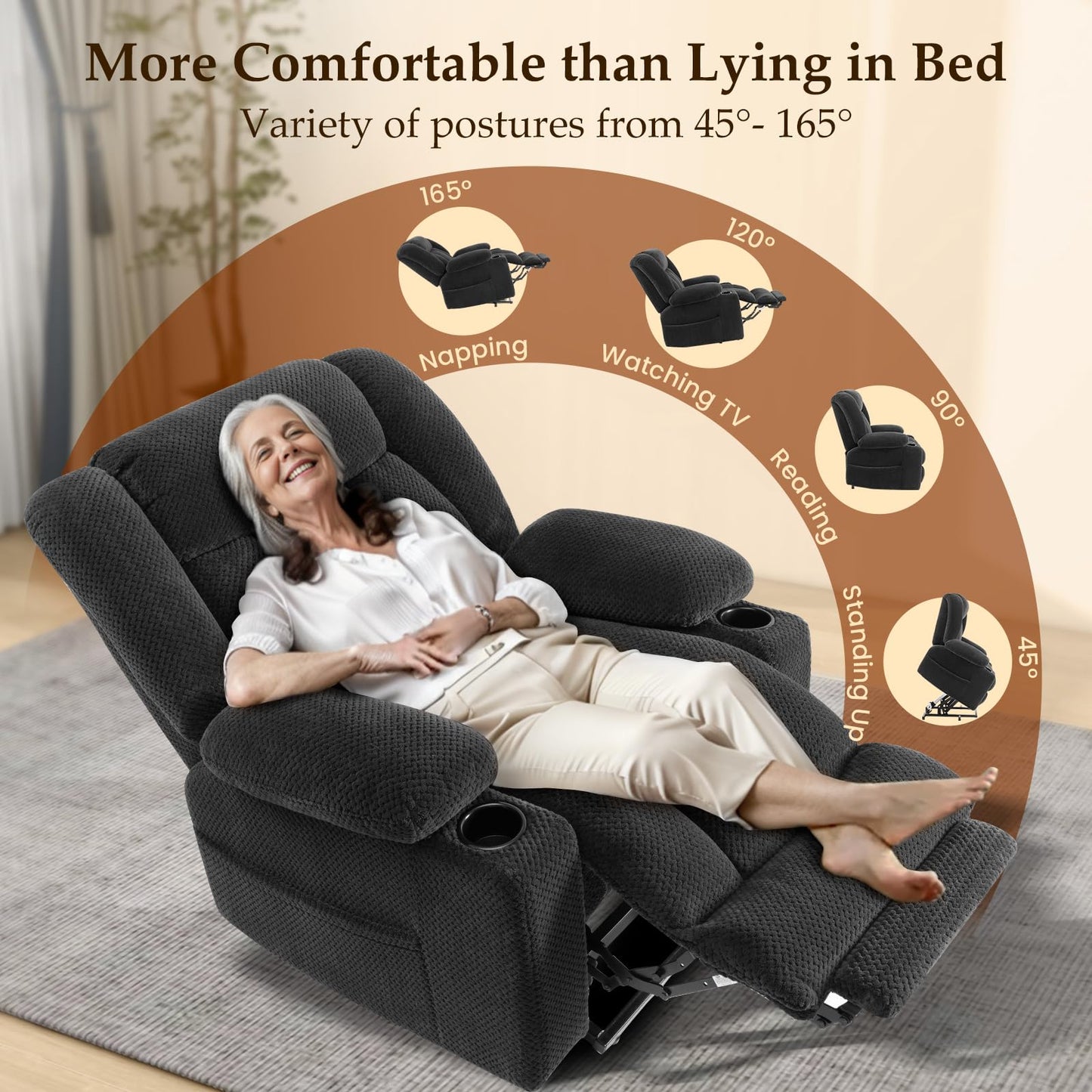 Cfvyne Large-Wide Power Lift Recliner Chair for Elderly, Big and Tall, Heat and Massage, Lift Chairs Recliners with Extended Footrest, Remote Control, 2 Cup Holders, Gray