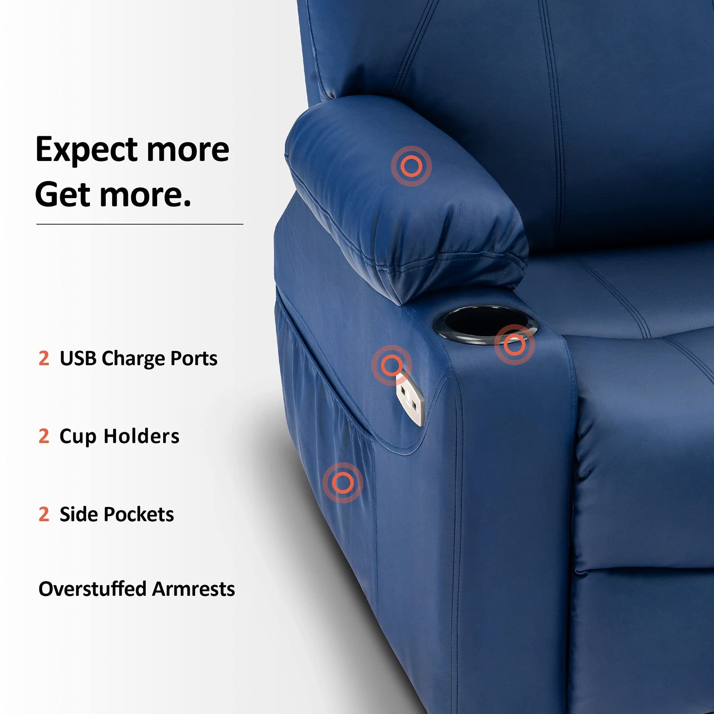Electric Power Lift Recliner Chair Sofa with Massage and Heat for Elderly,Blue