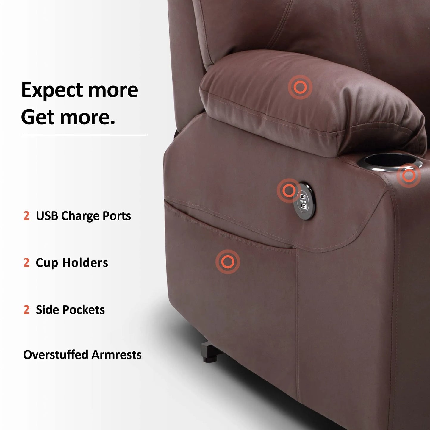 Electric Power Lift Recliner Chair Sofa with Massage and Heat for Elderly,Light Brown