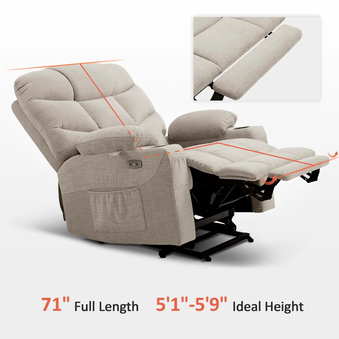 Regular Power Lift Recliner Chair with Extended Footrest for Elderly People, Oatmeal