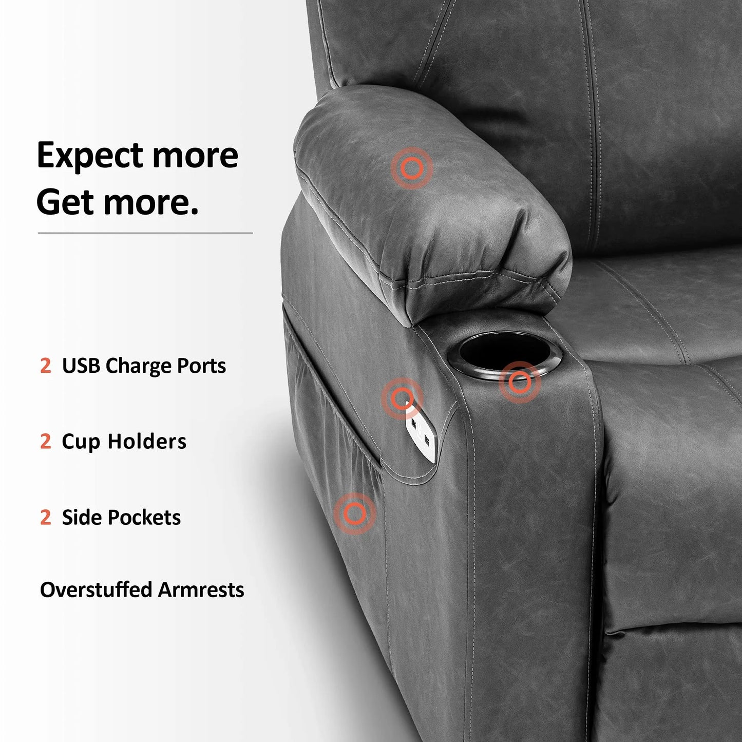 Electric Power Lift Recliner Chair Sofa with Massage and Heat for Elderly,Gray