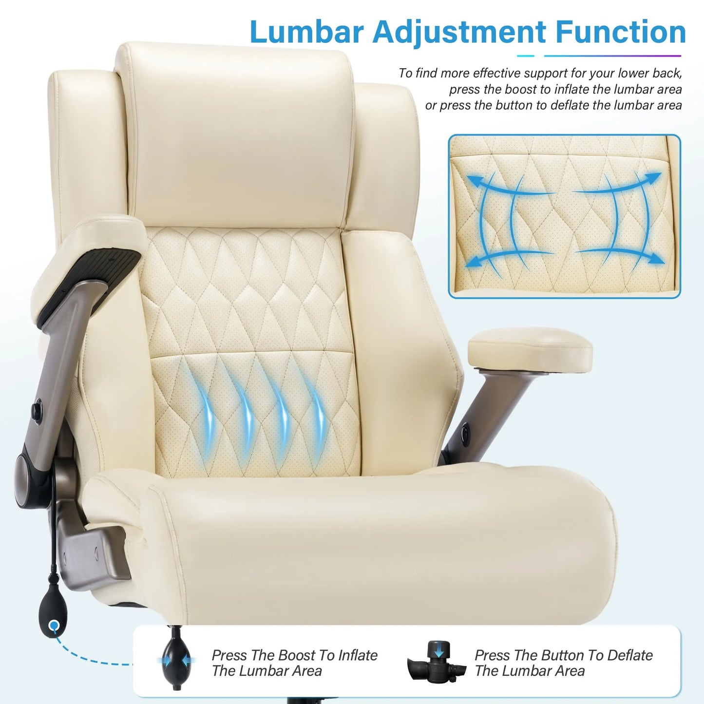 Big and Tall 500lbs Office Chair - Adjustable Lumbar Support, Beigi