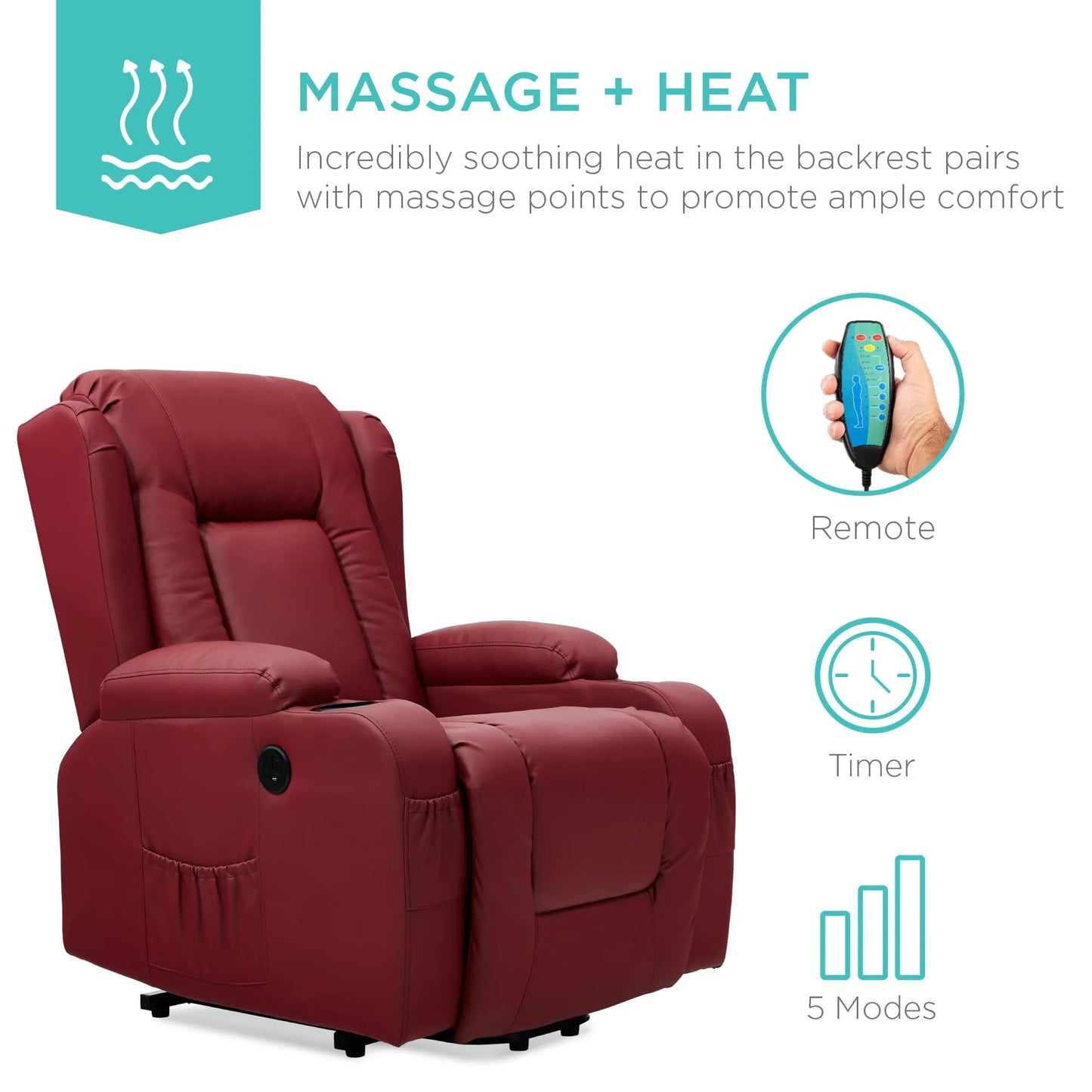 PU Leather Electric Power Lift Chair, Recliner Massage Chair,Red