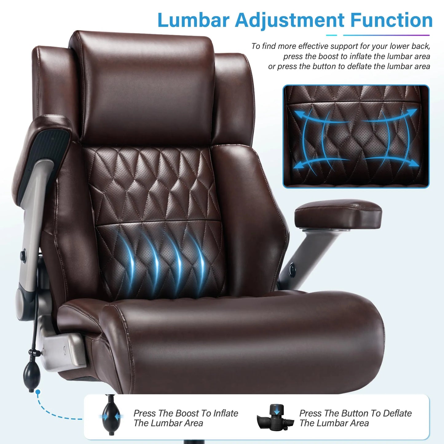 Big and Tall 500lbs Office Chair - Adjustable Lumbar Support, Brown