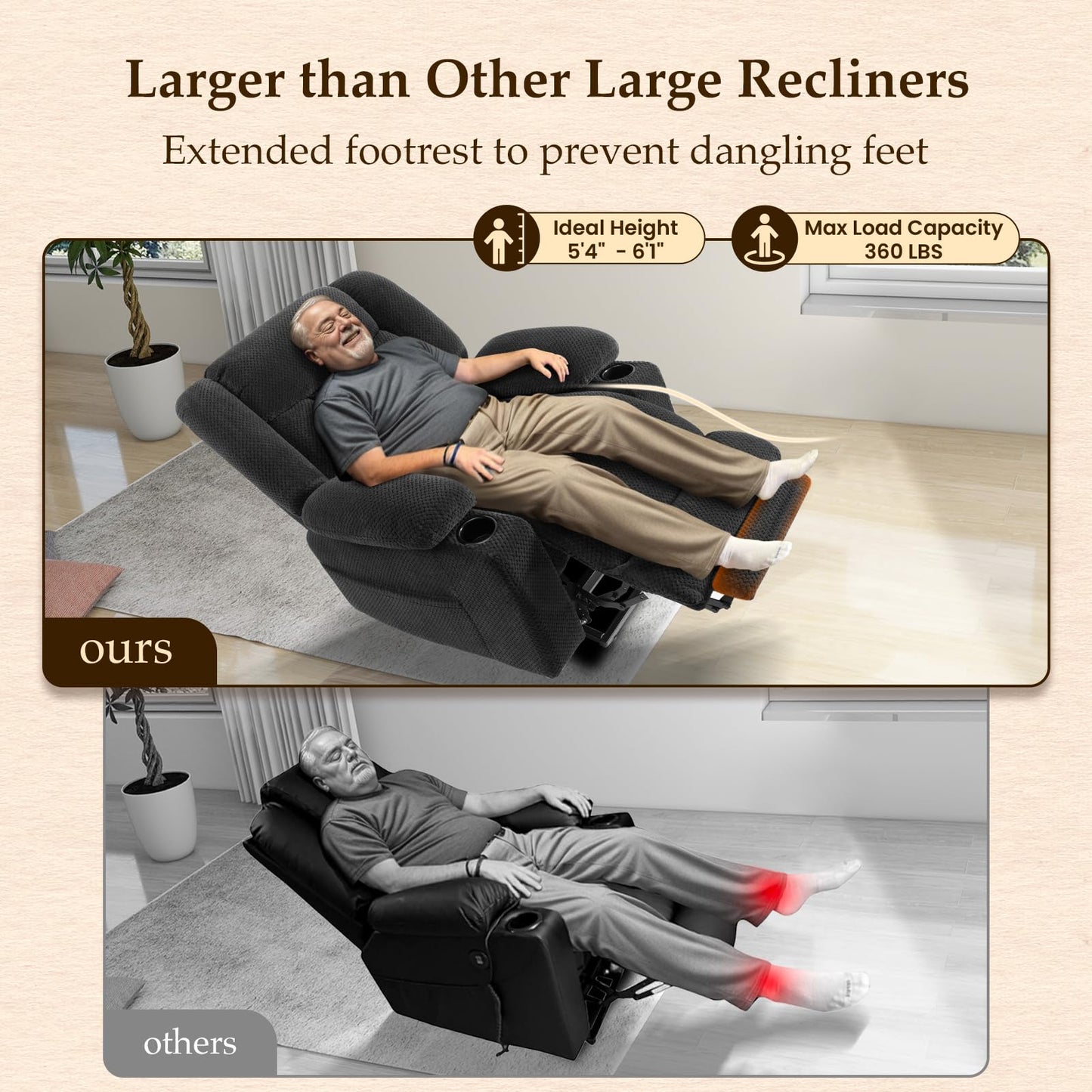 Cfvyne Large-Wide Power Lift Recliner Chair for Elderly, Big and Tall, Heat and Massage, Lift Chairs Recliners with Extended Footrest, Remote Control, 2 Cup Holders, Gray