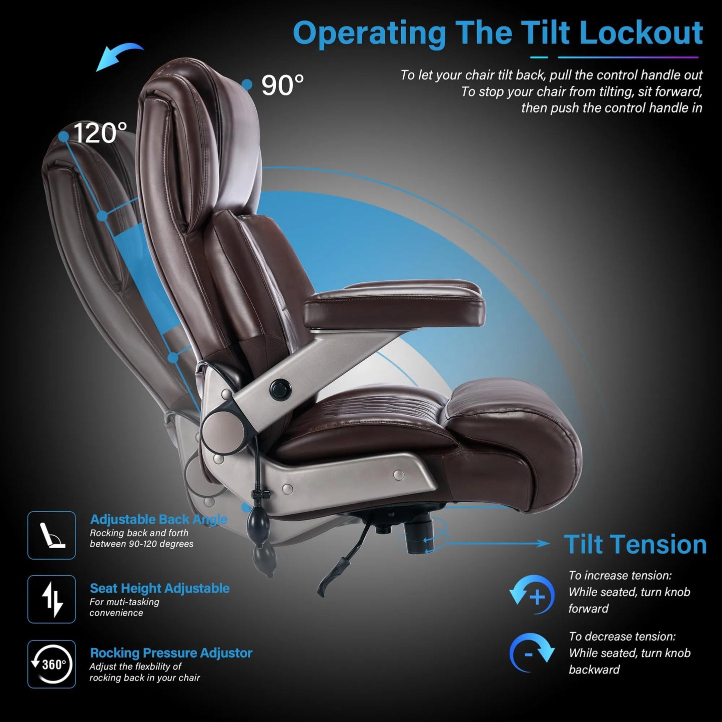 Big and Tall 500lbs Office Chair - Adjustable Lumbar Support, Brown