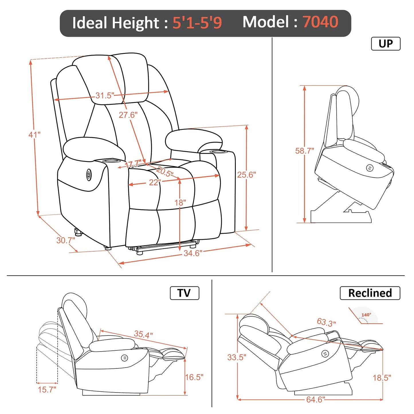 Electric Power Lift Recliner Chair Sofa with Massage and Heat for Elderly,Cream White