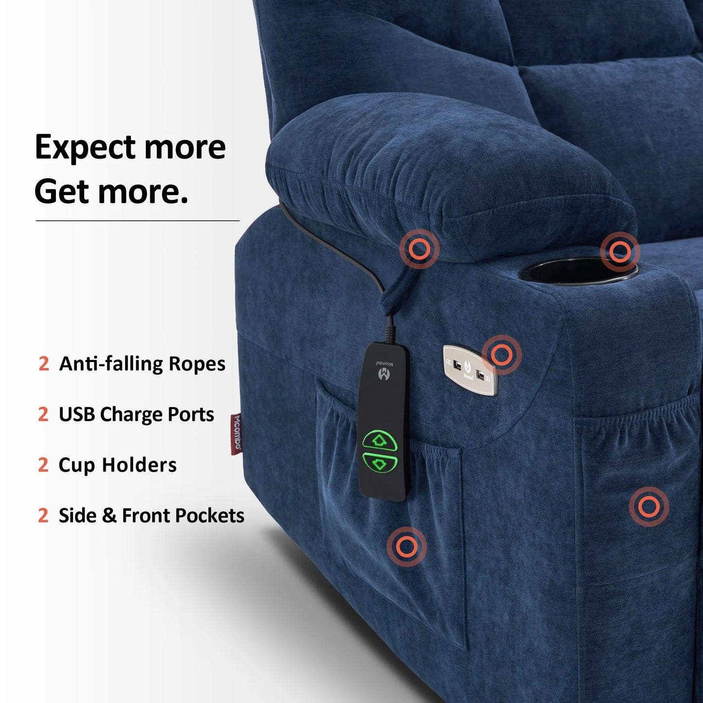 Regular Power Lift Recliner Chair with Extended Footrest for Elderly People, Blue