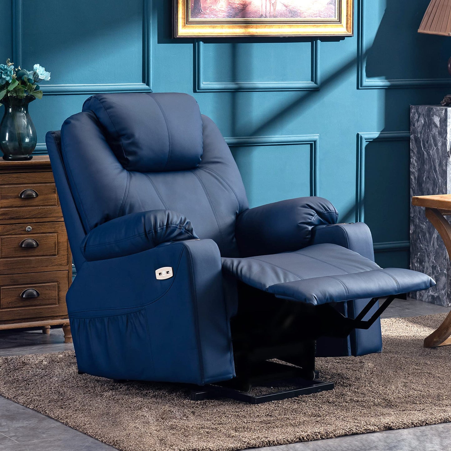 Electric Power Lift Recliner Chair Sofa with Massage and Heat for Elderly,Blue