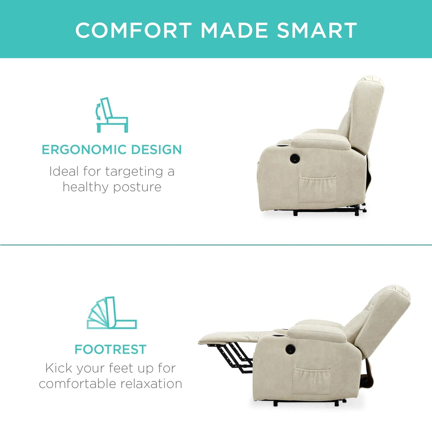 PU Leather Electric Power Lift Chair, Recliner Massage Chair,Beigi