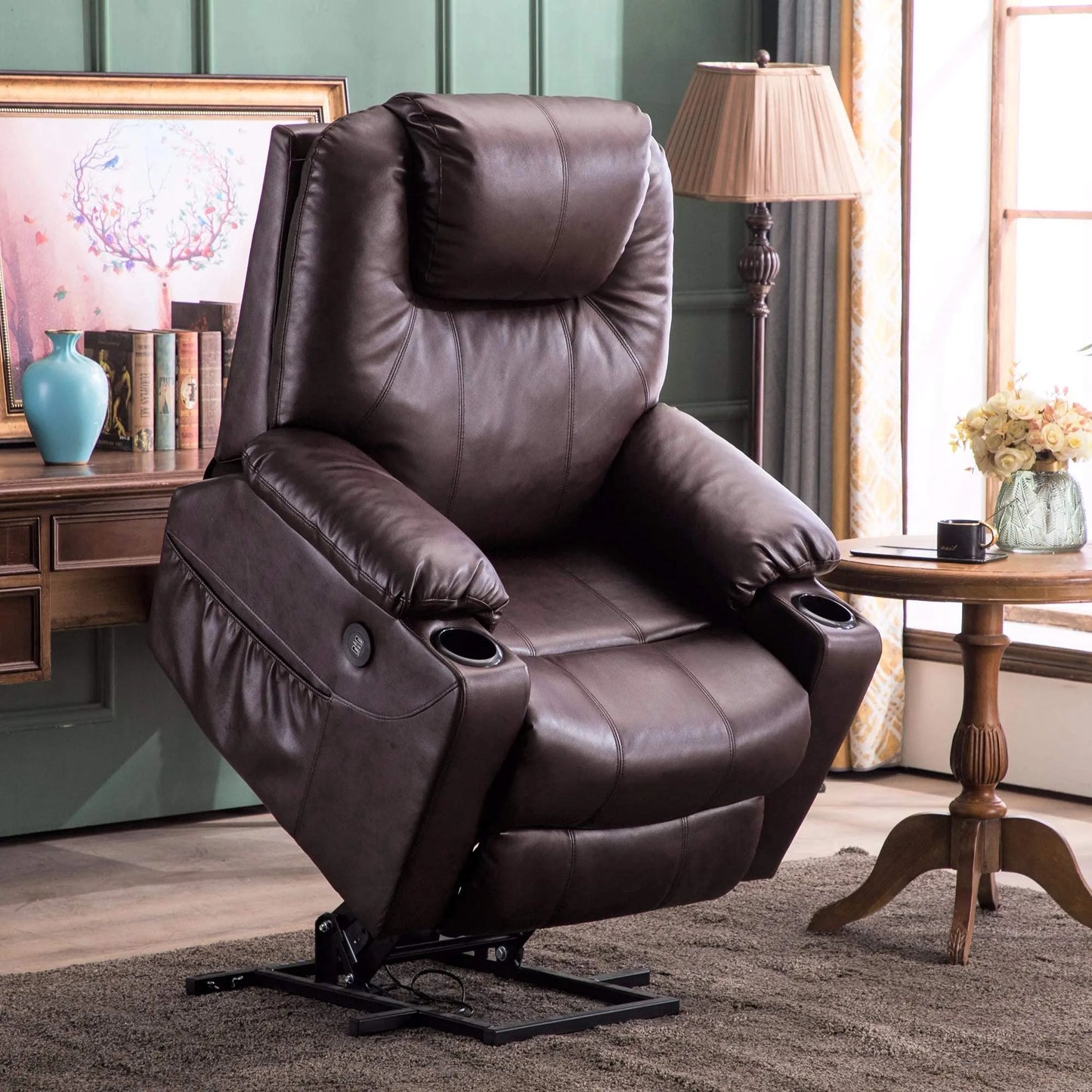 Electric Power Lift Recliner Chair Sofa with Massage and Heat for Elderly,Dark Brown
