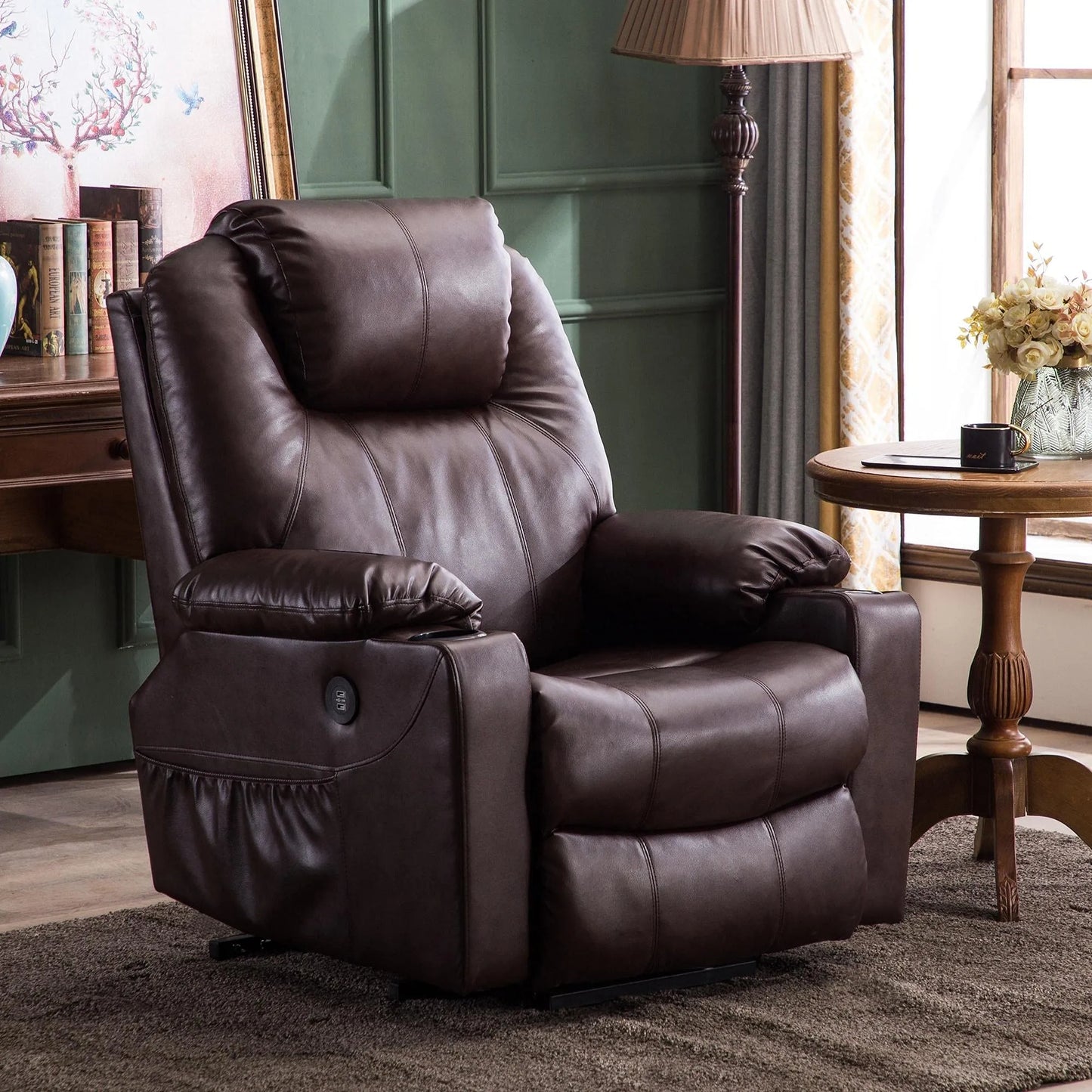 Electric Power Lift Recliner Chair Sofa with Massage and Heat for Elderly,Dark Brown