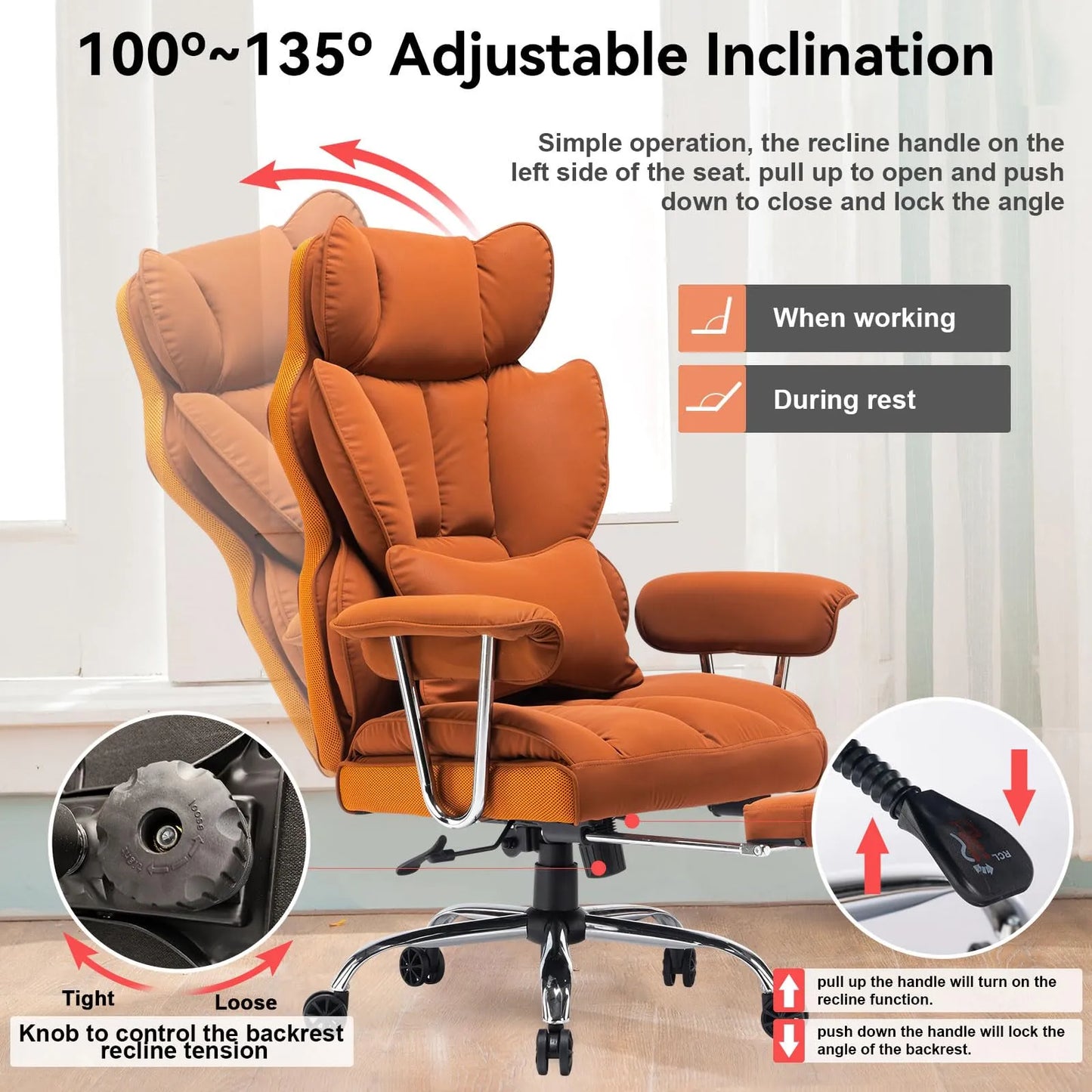 Big and Tall Office Chair 400lbs, Orange