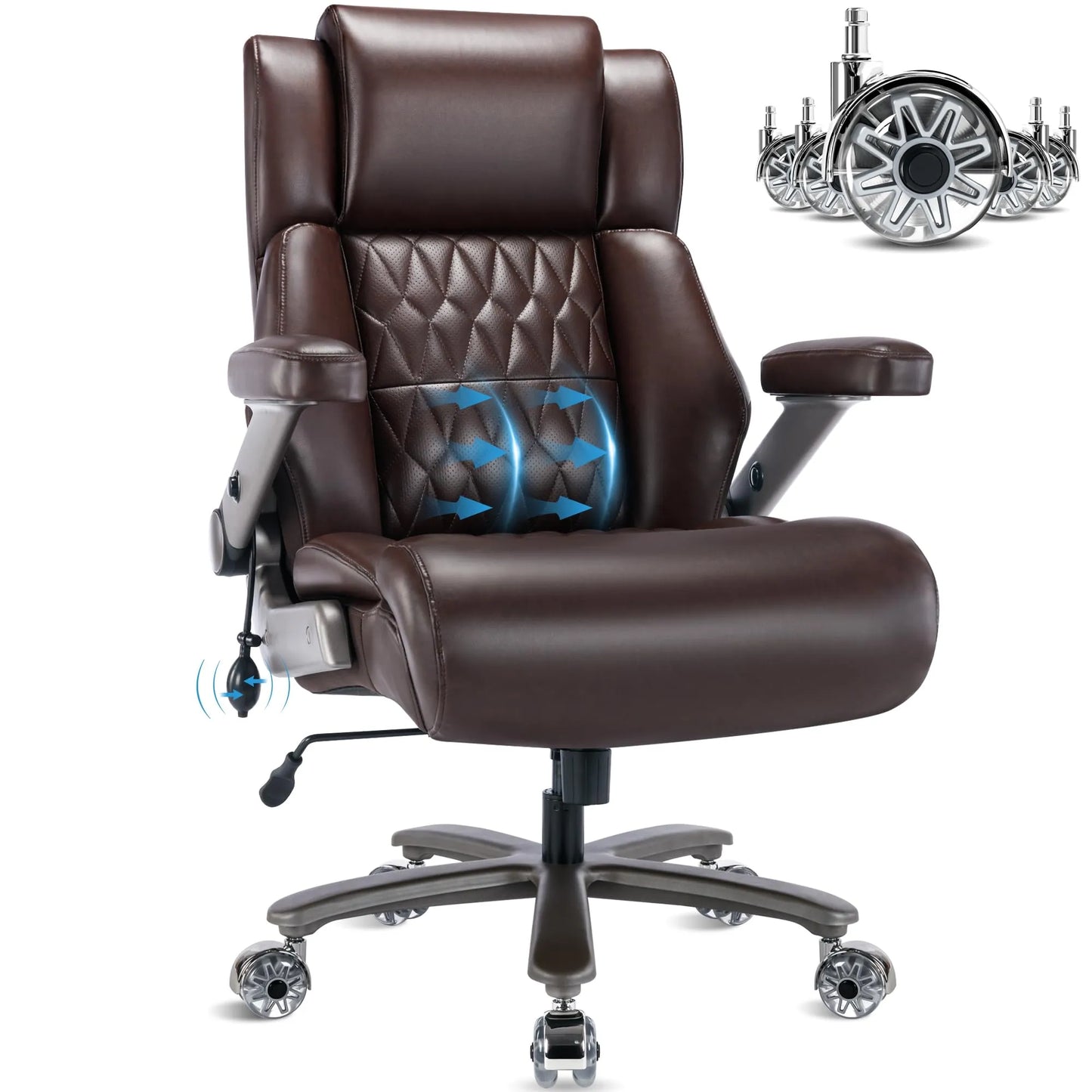 Big and Tall 500lbs Office Chair - Adjustable Lumbar Support, Brown